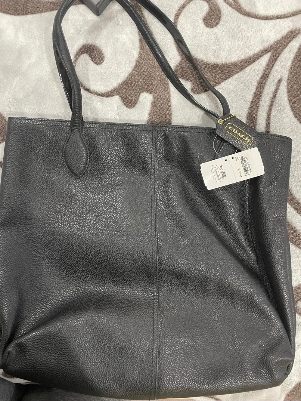 Coach Black Pebbled Leather Tote with Branded Tag